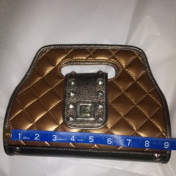 Be&D VINTAGE STUDDED SMALL HANDBANG/CLUTCH METALLIC BRONZE LEATHER CLUTCH - Picture 10 of 12